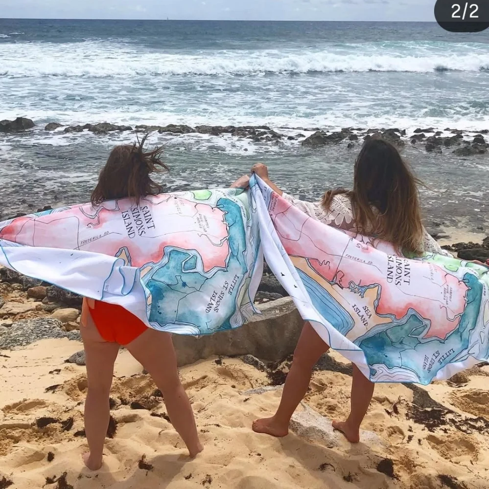 Golden Isle Map Print Beach Towel